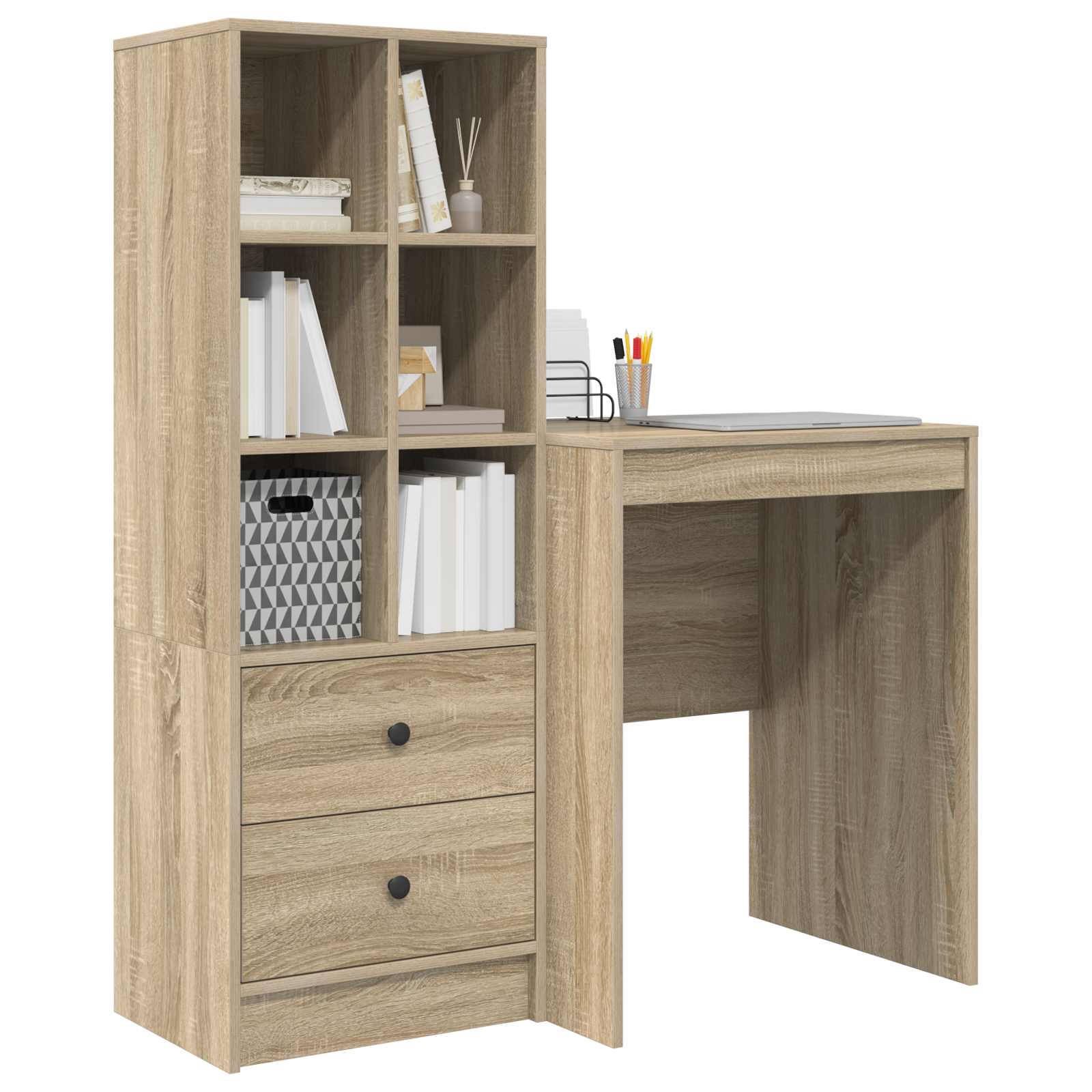 Stol s ladicama s policom s pohranom 2 pcs Sonoma hrast