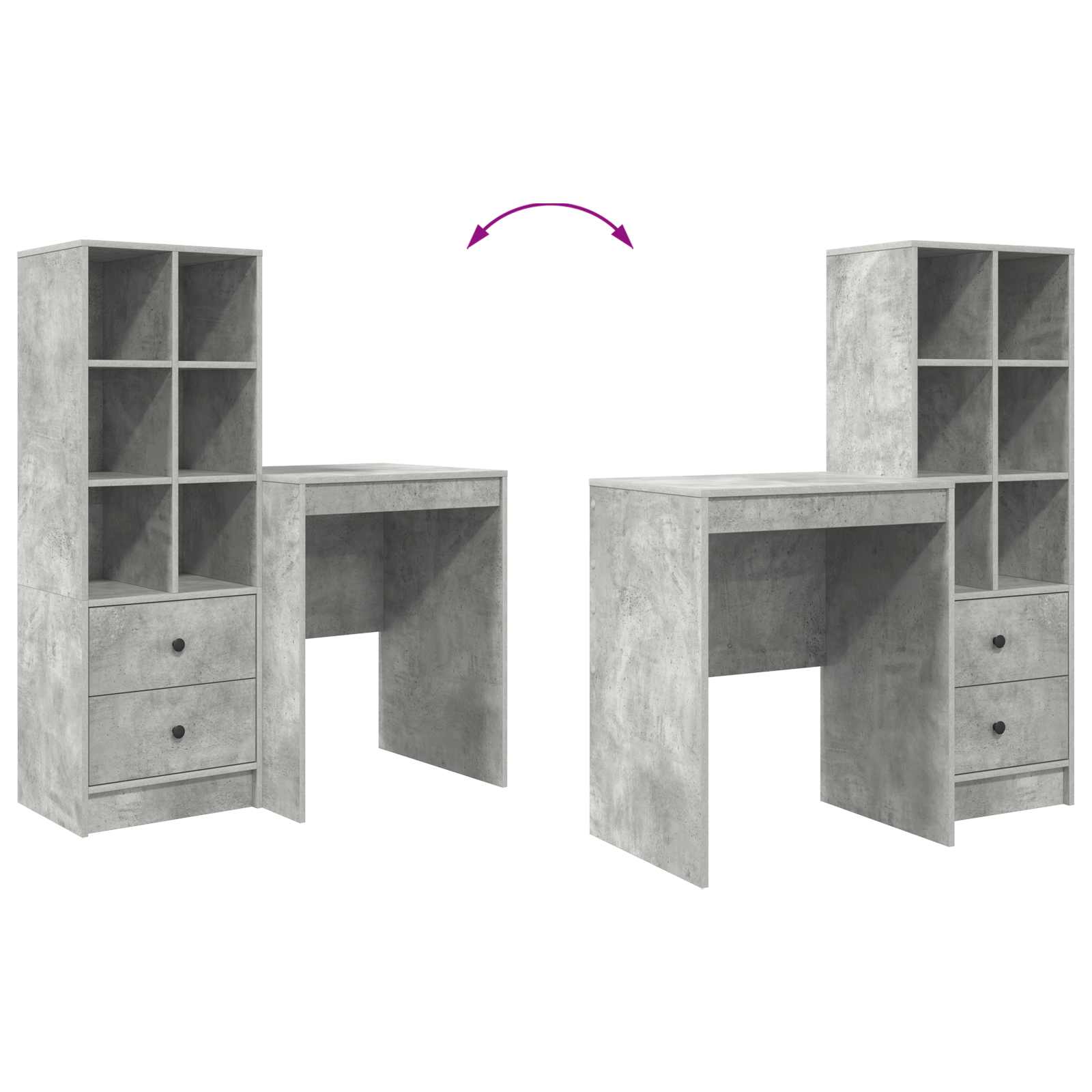 Stol s ladicama s policom s pohranom 2 pcs Betonski sivi