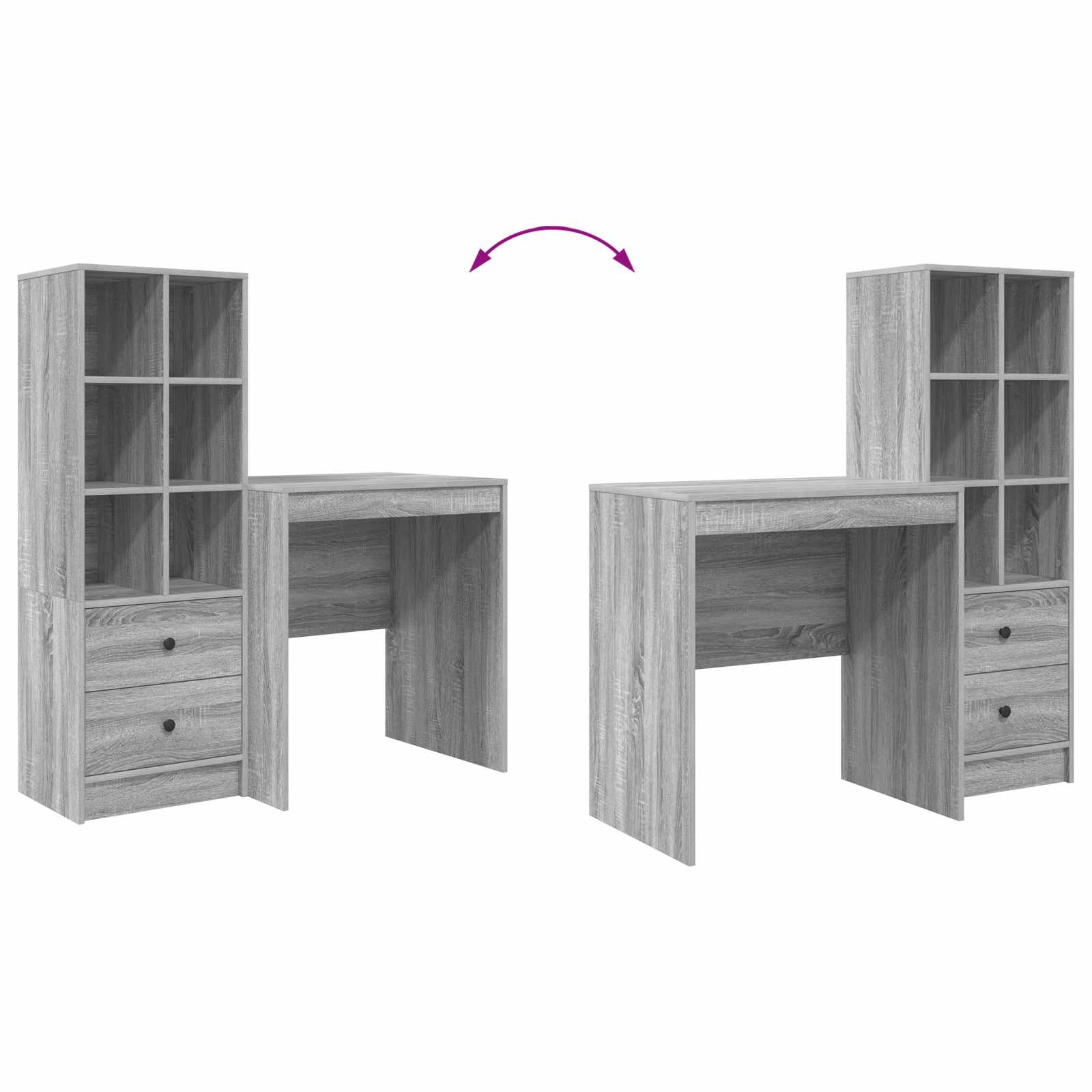 Stol s ladicama s policom s pohranom 2 pcs Siva Sonoma