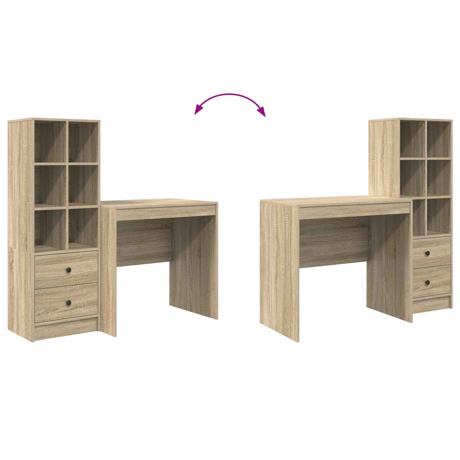 Stol s ladicama s policom s pohranom 2 pcs Sonoma hrast