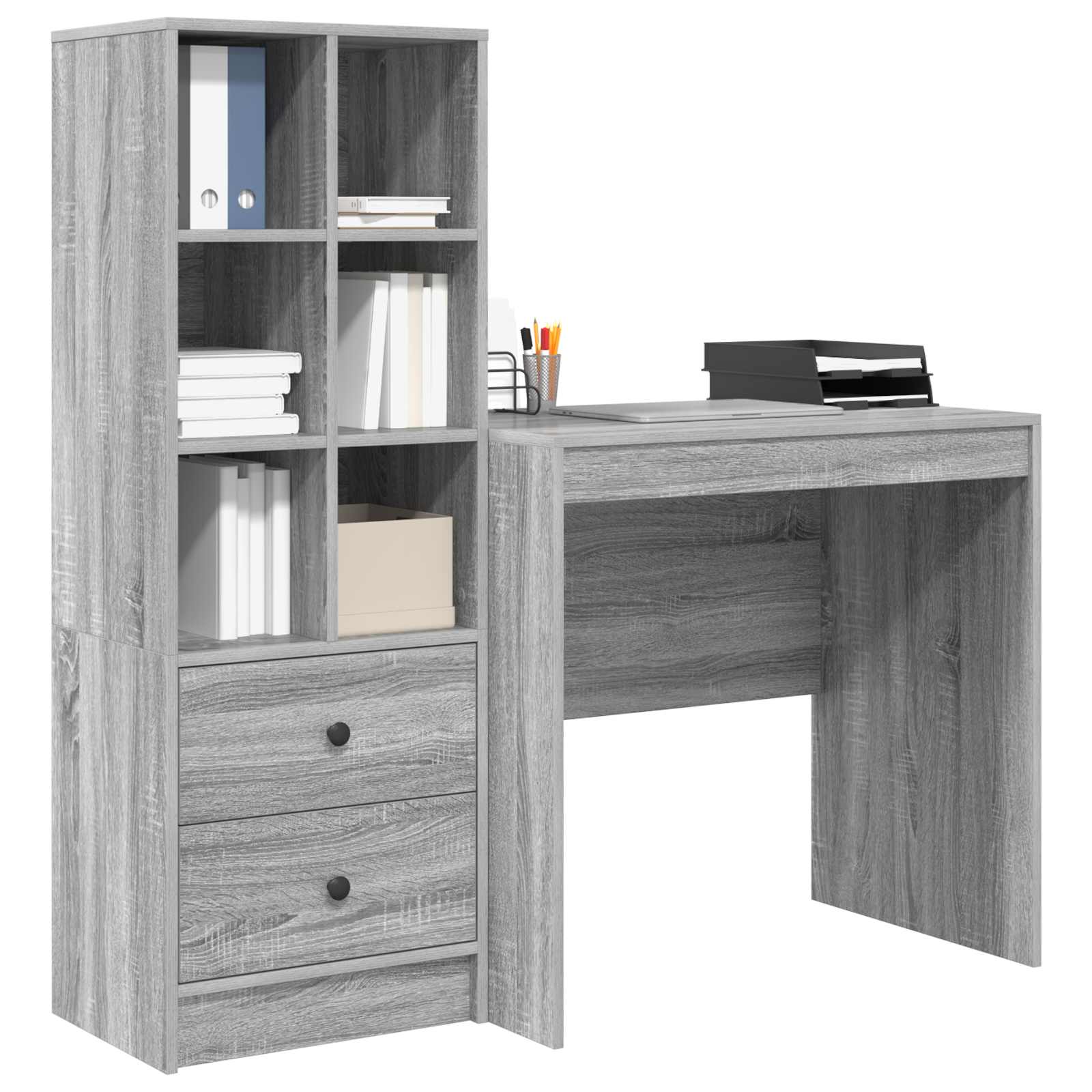 Stol s ladicama s policom s pohranom 2 pcs Siva Sonoma