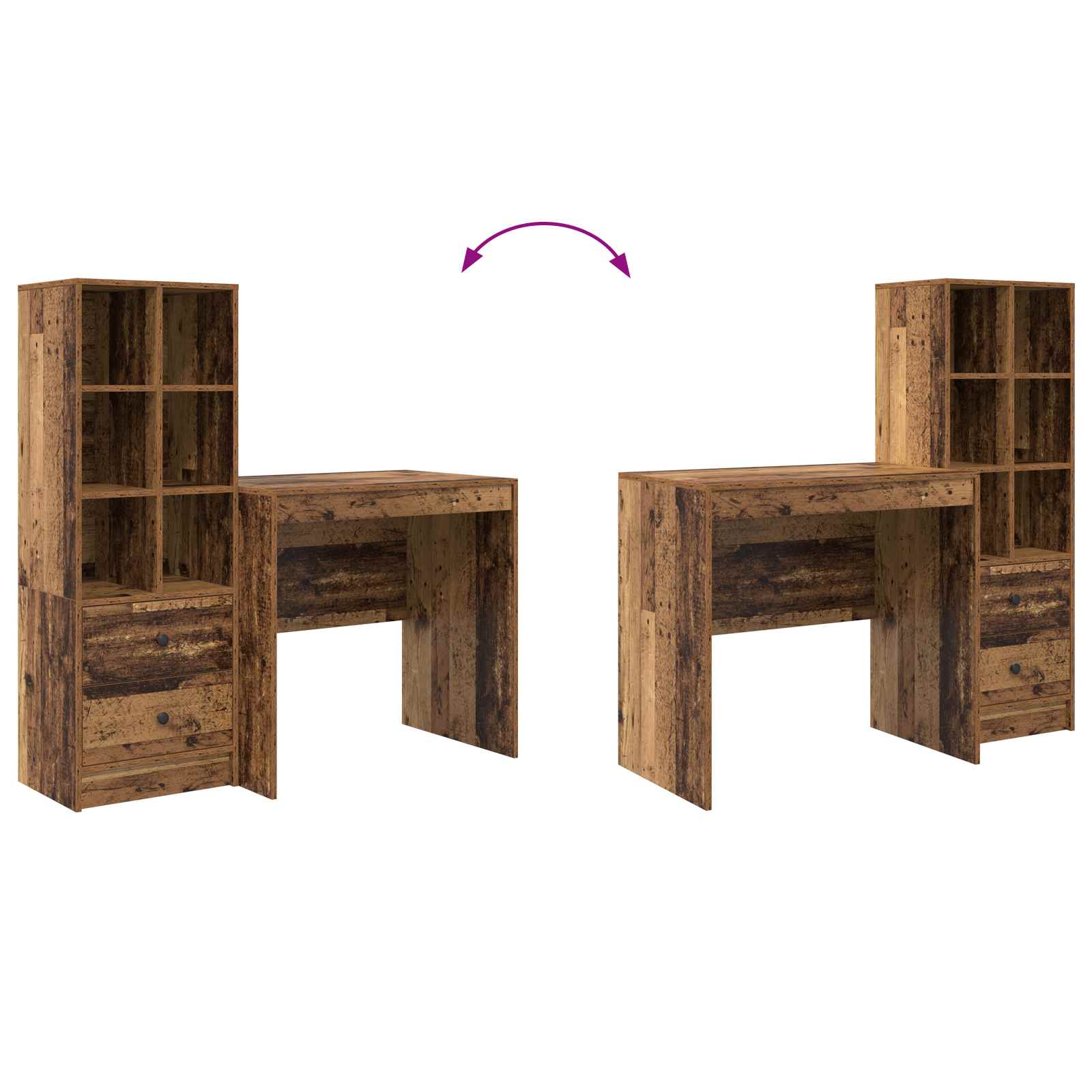 Stol s ladicama s policom s pohranom 2 pcs Staro drvo
