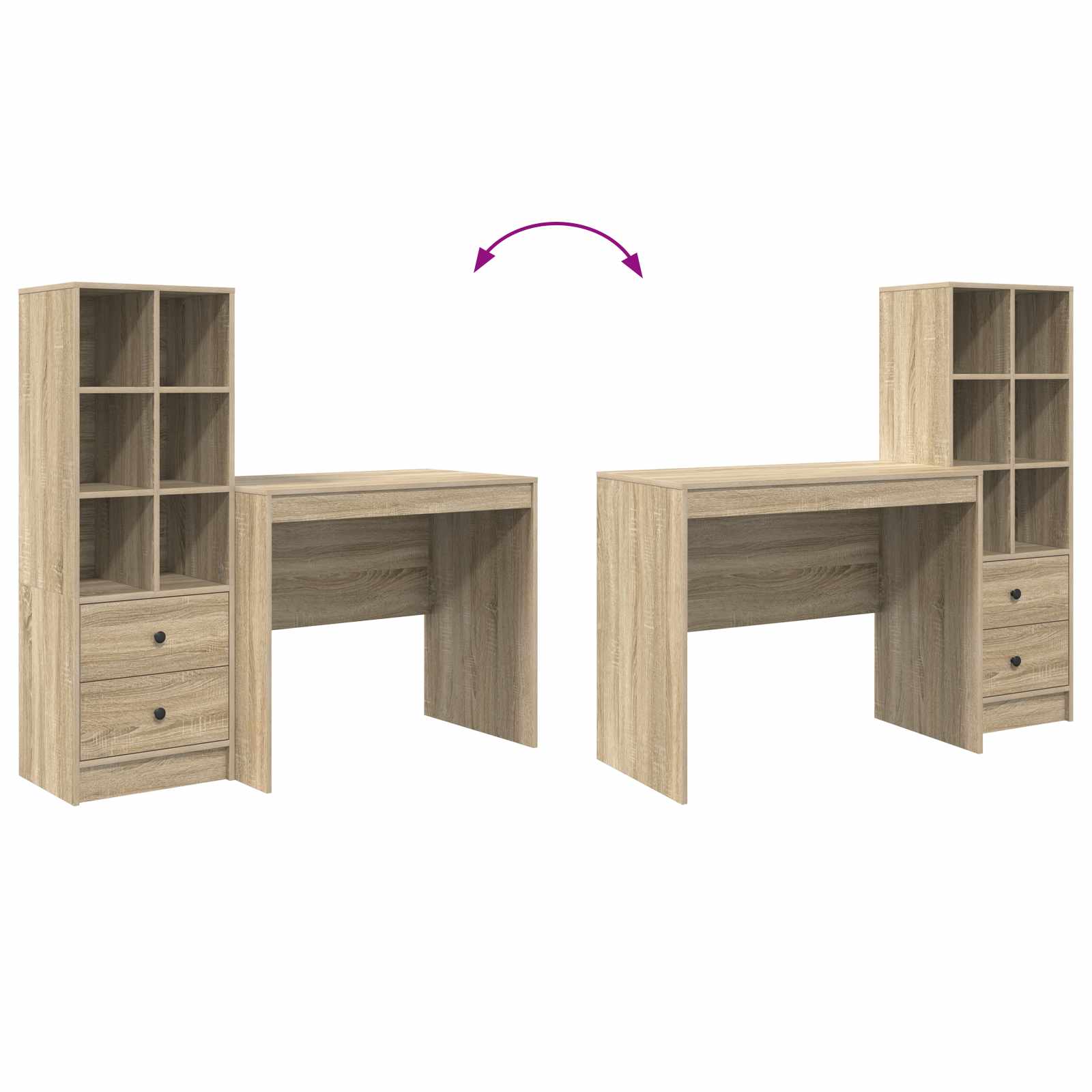 Stol s ladicama s policom s pohranom 2 pcs Sonoma hrast