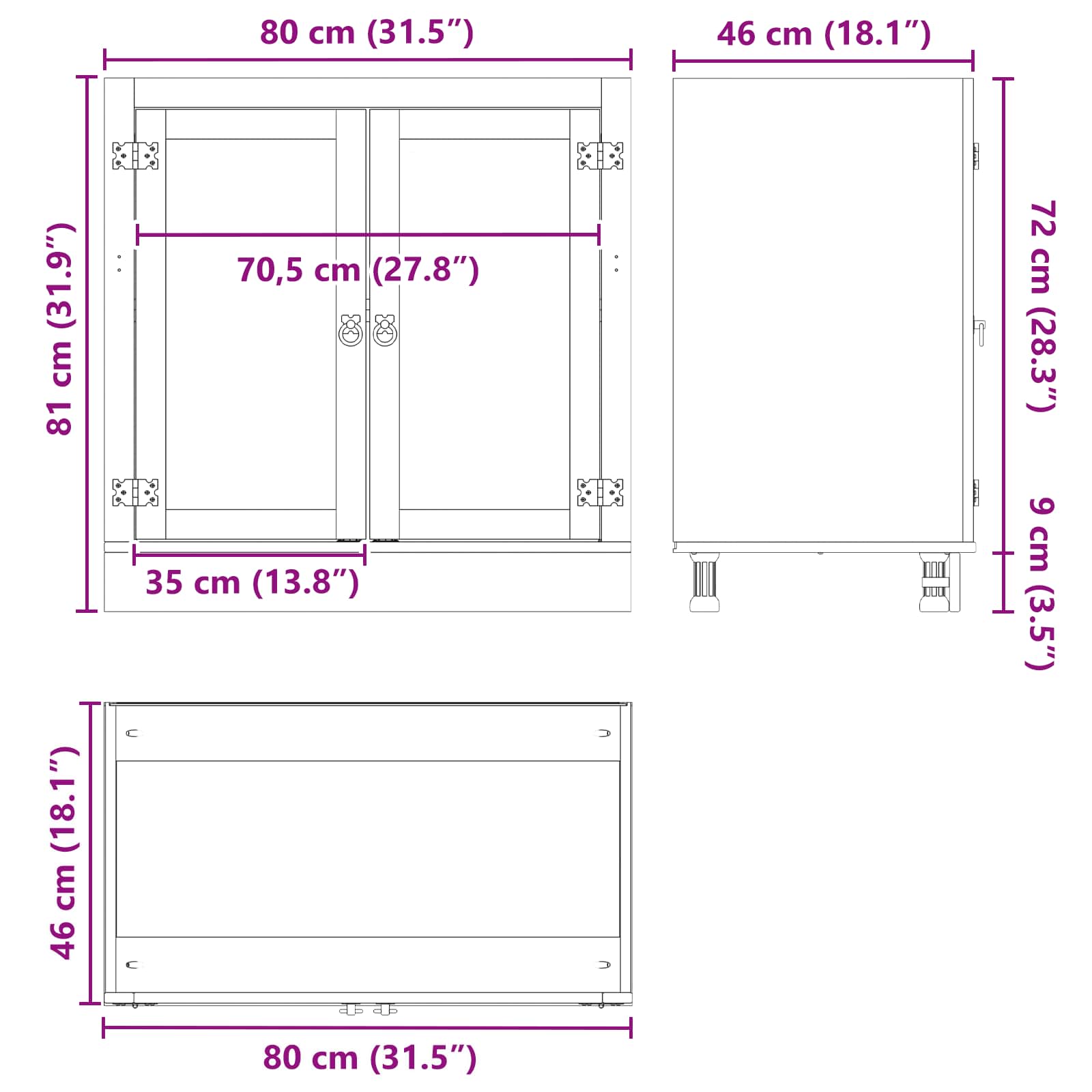 Cabinet SKI Medeno Smeđa 80 x 46 x 81,5 cm Čvrsto borovo drvo