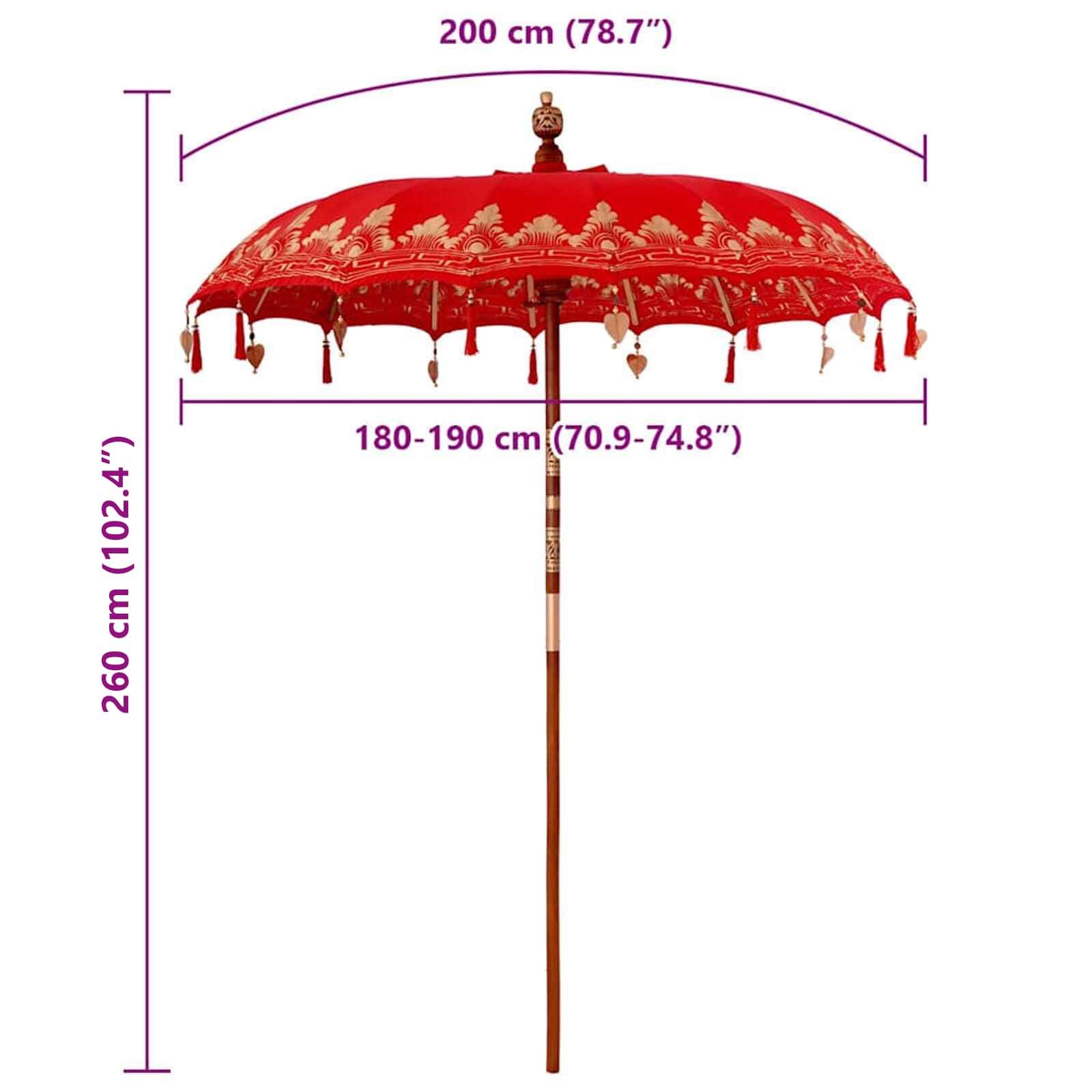 Balineški Parasol Crvena 185 x 185 x 260 cm