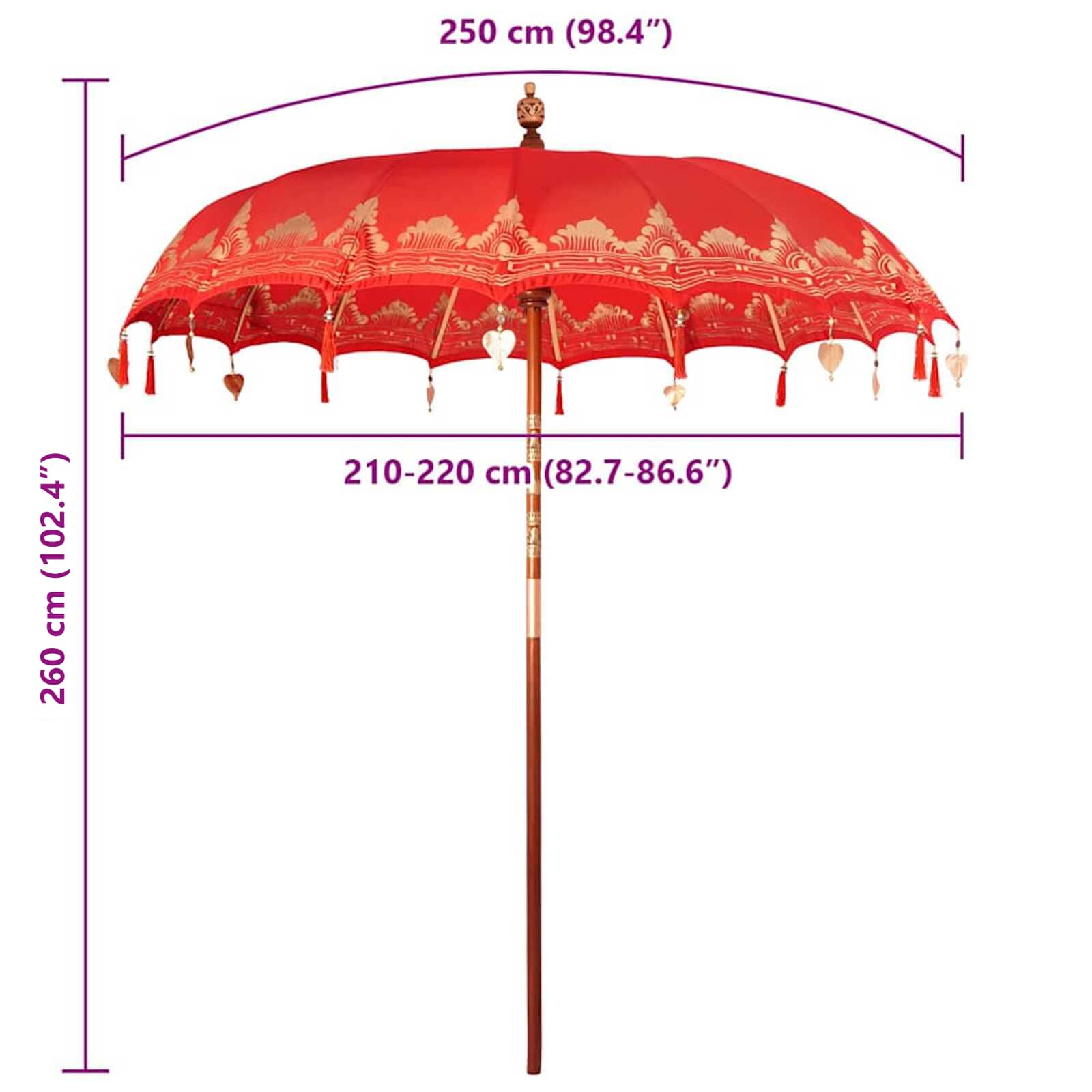 Balineški Parasol Crvena 215 x 215 x 260 cm