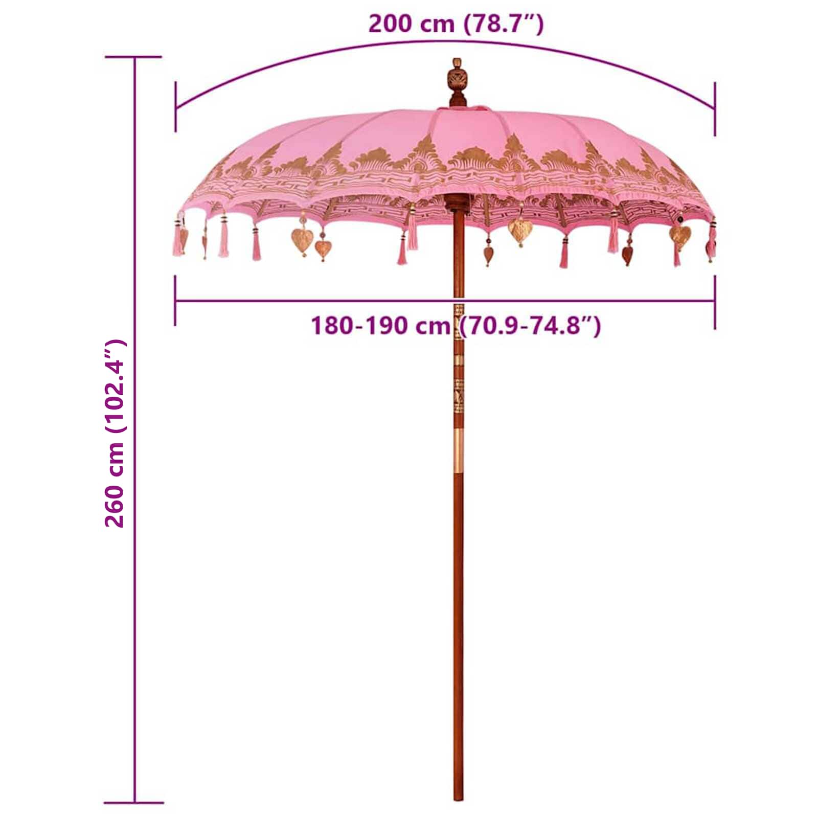 Balineški Parasol Ružičasta 185 x 185 x 260 cm