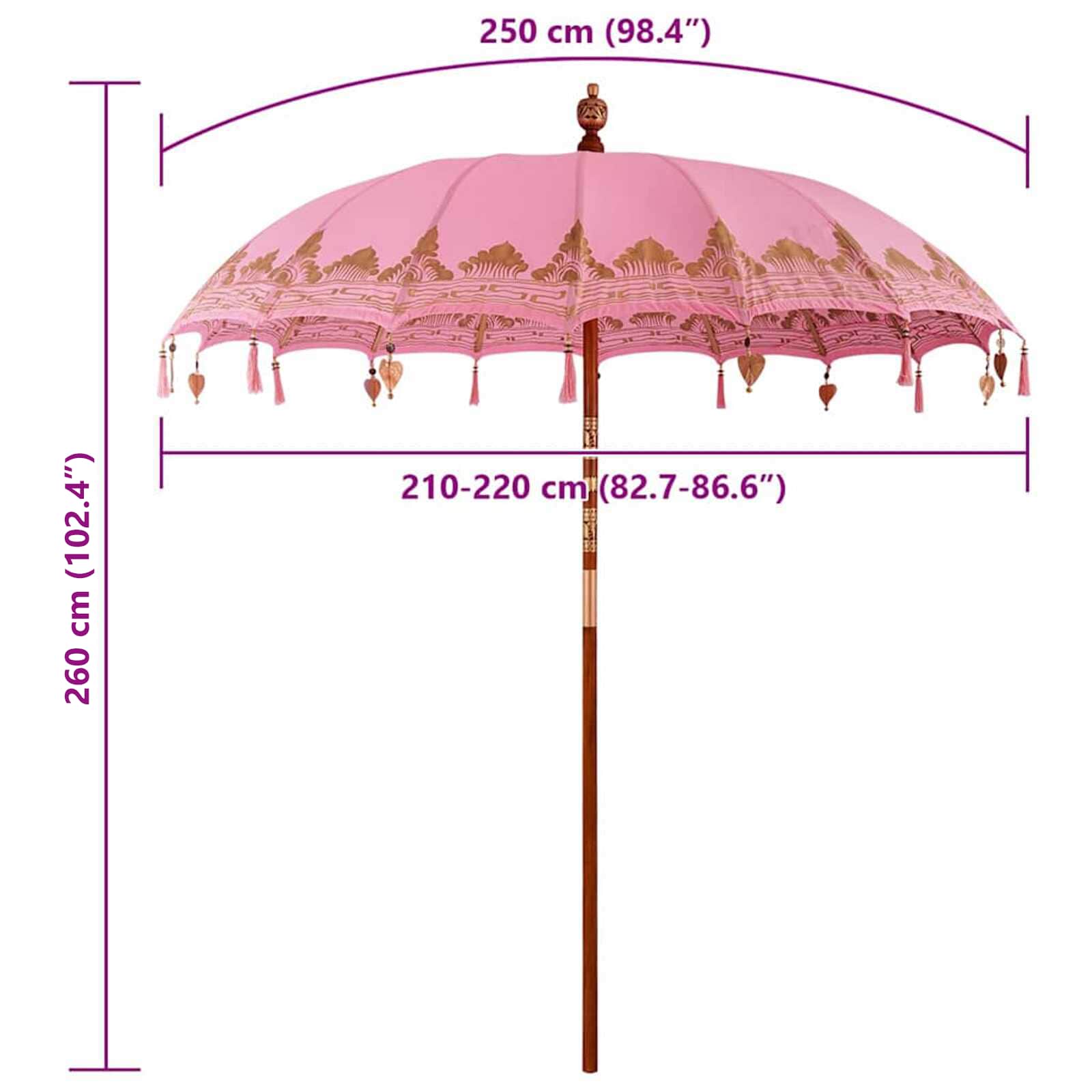 Balineški Parasol Ružičasta 215 x 215 x 260 cm