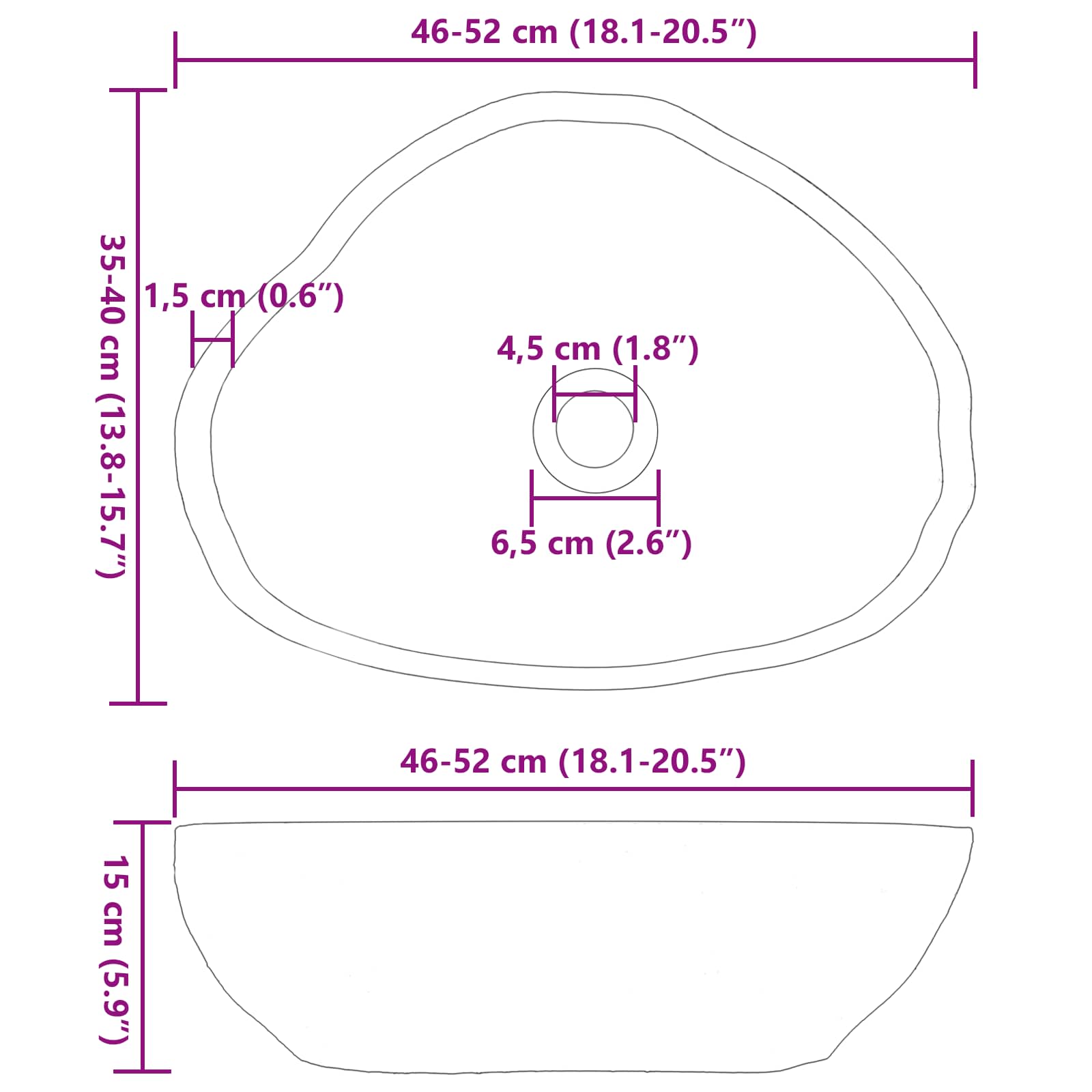 Umivaonik od riječnog kamena Svijetlo siva 52 x 40 x 15 cm