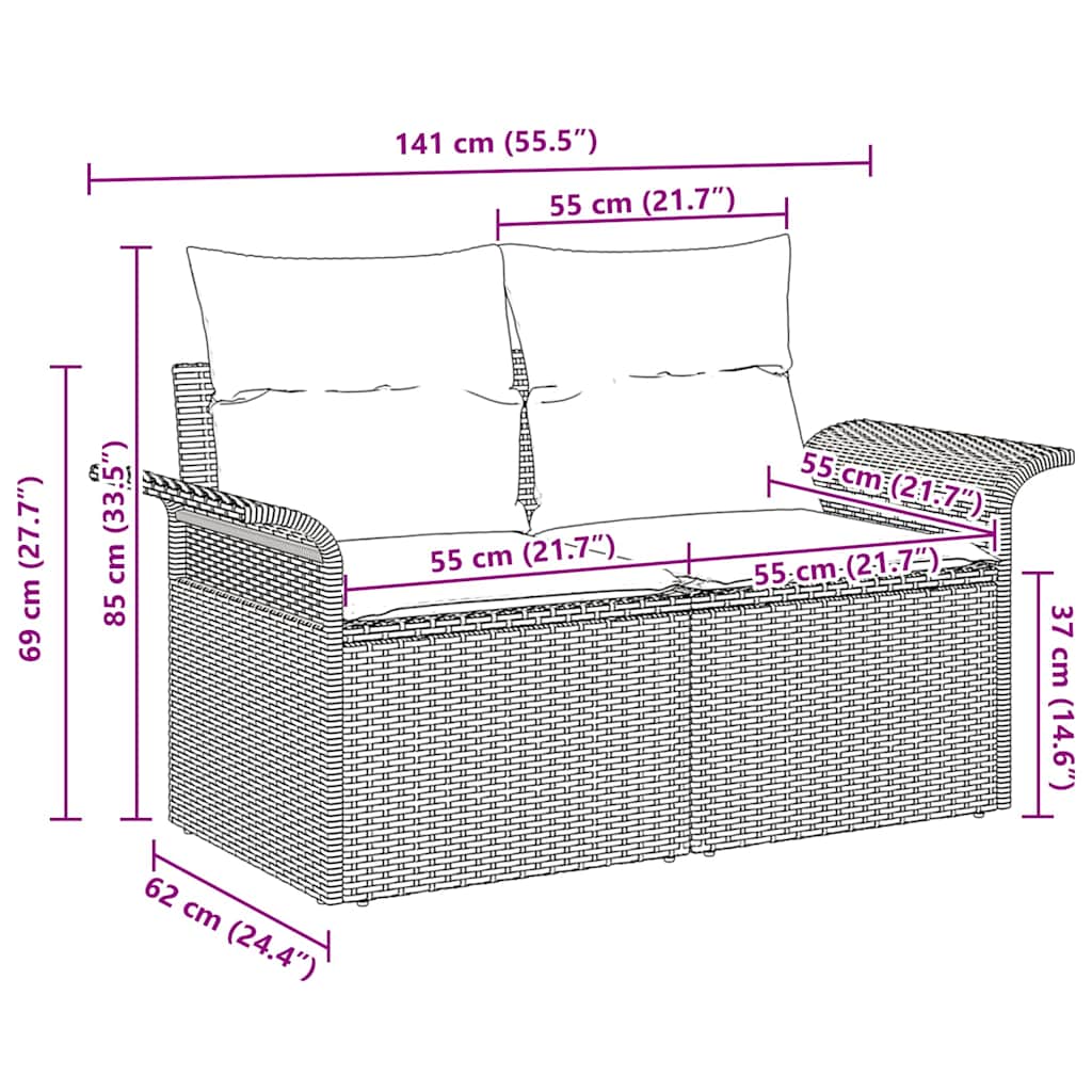 Vrtni kauč s jastukom s pohranom Crna 141 x 62 x 69cm poliratan