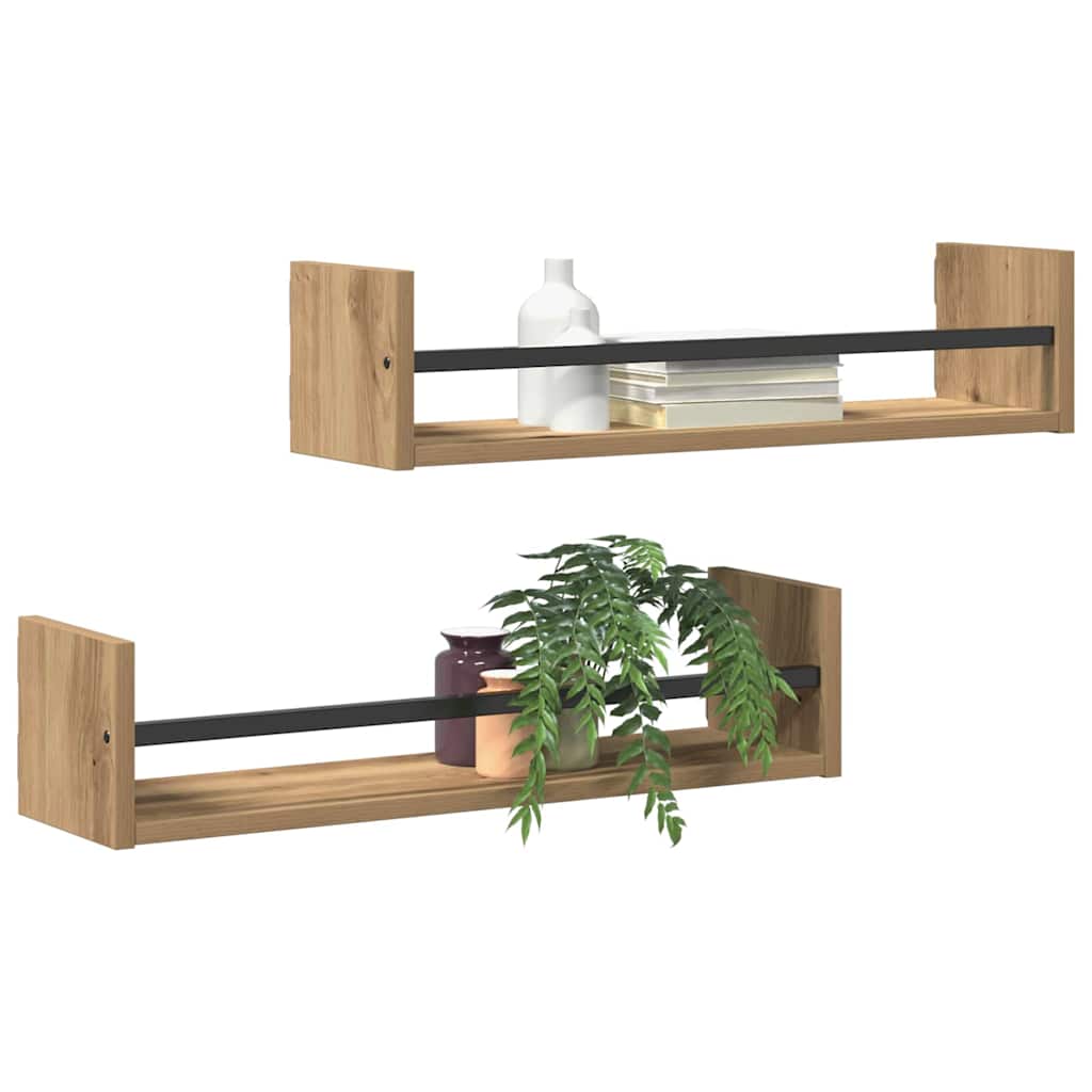 Polica na zidu Zidne 2 pcs Umjetnički hrast 60 x 16 x 14 cm