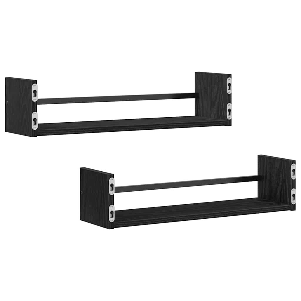 Polica na zidu Zidne 2 pcs Crni hrast 60 x 16 x 14 cm