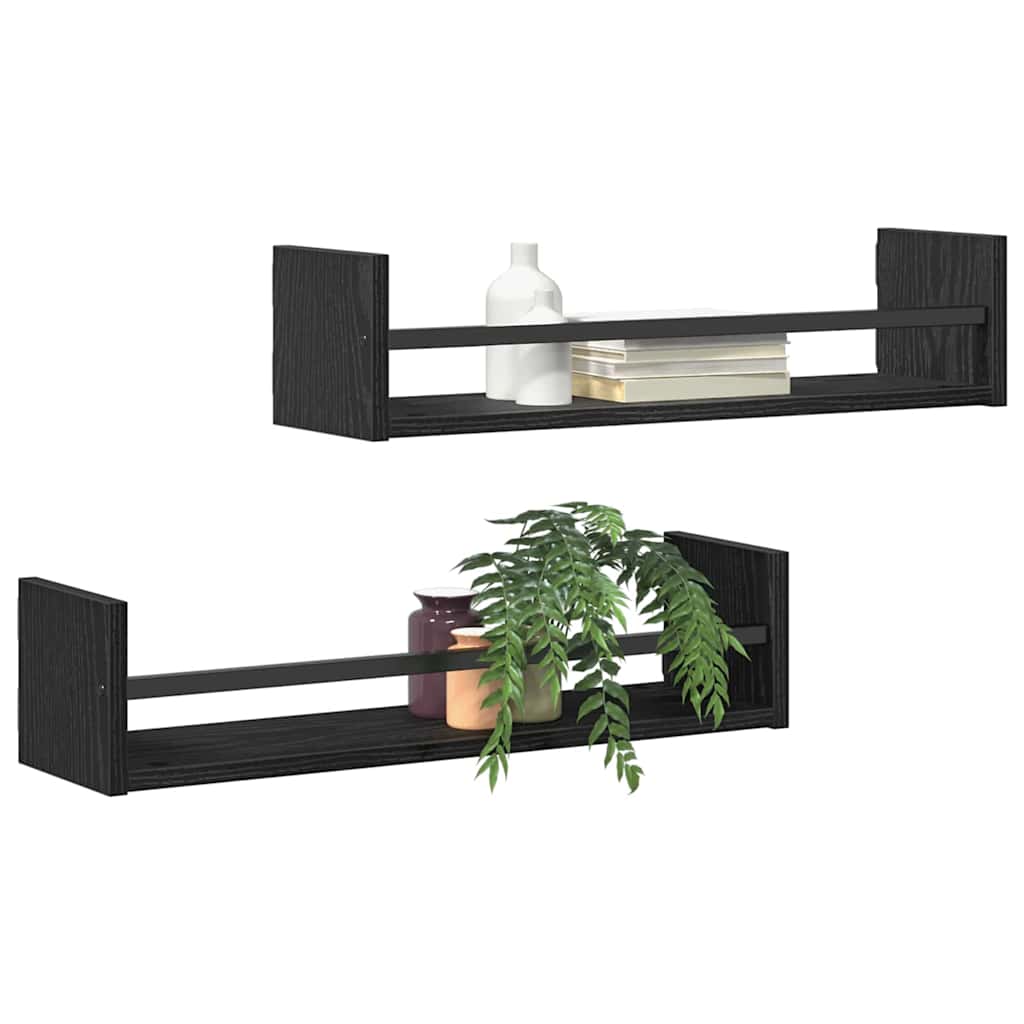 Polica na zidu Zidne 2 pcs Crni hrast 60 x 16 x 14 cm