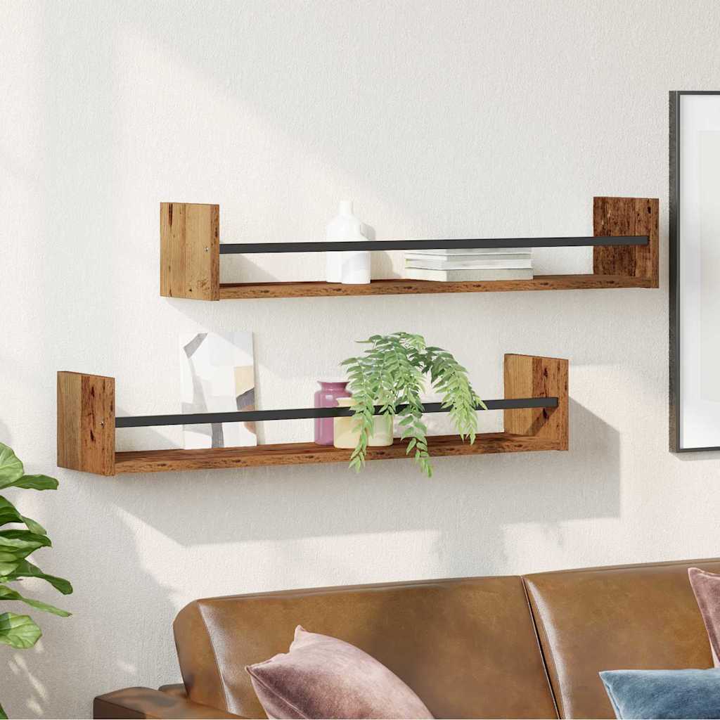 Polica na zidu Zidne 2 pcs Staro drvo 80 x 16 x 14 cm