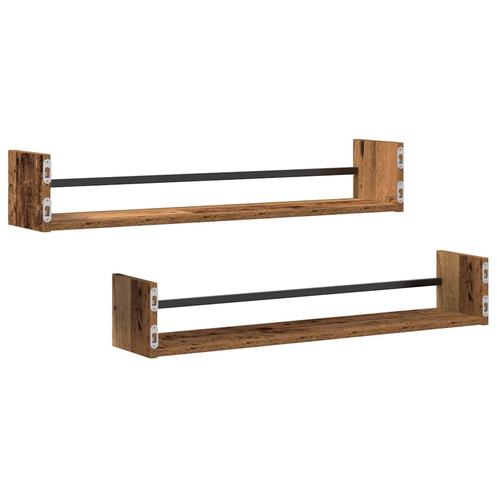 Polica na zidu Zidne 2 pcs Staro drvo 80 x 16 x 14 cm