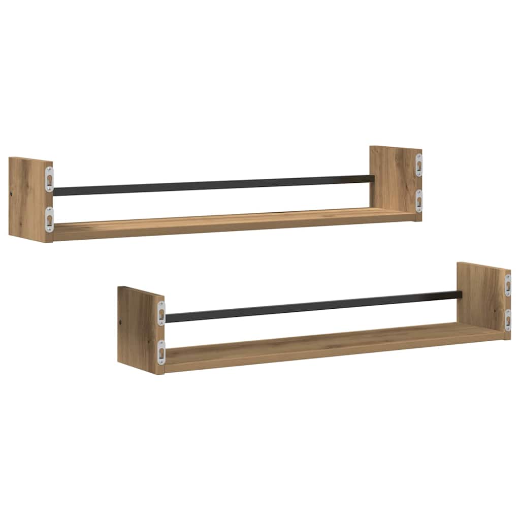 Polica na zidu Zidne 2 pcs Umjetnički hrast 80 x 16 x 14 cm