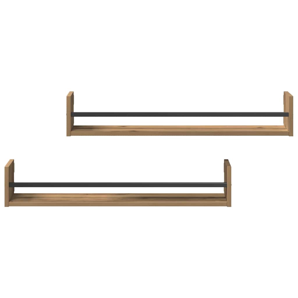 Polica na zidu Zidne 2 pcs Umjetnički hrast 80 x 16 x 14 cm