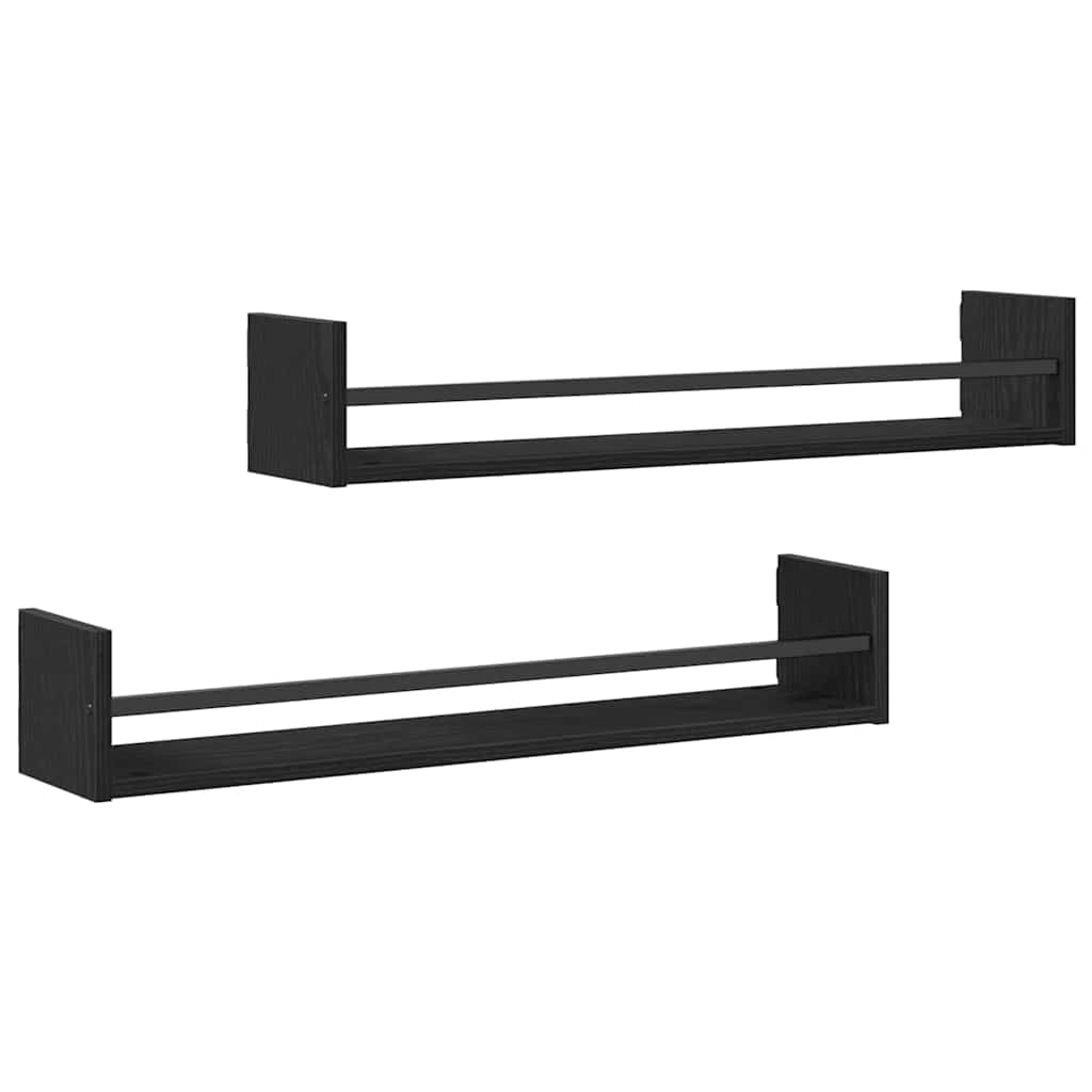 Polica na zidu Zidne 2 pcs Crni hrast 80 x 16 x 14 cm