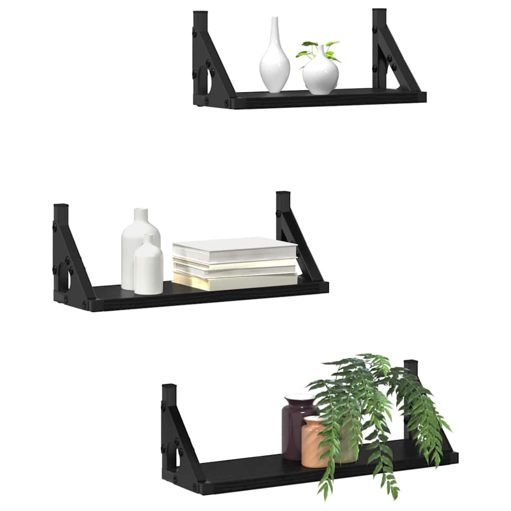 Polica na zidu Zidne s pohranom 3 pcs Crni hrast