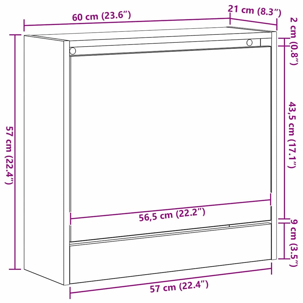 Ormar za cipele s policom Umjetnički hrast 60 x 21 x 57 cm