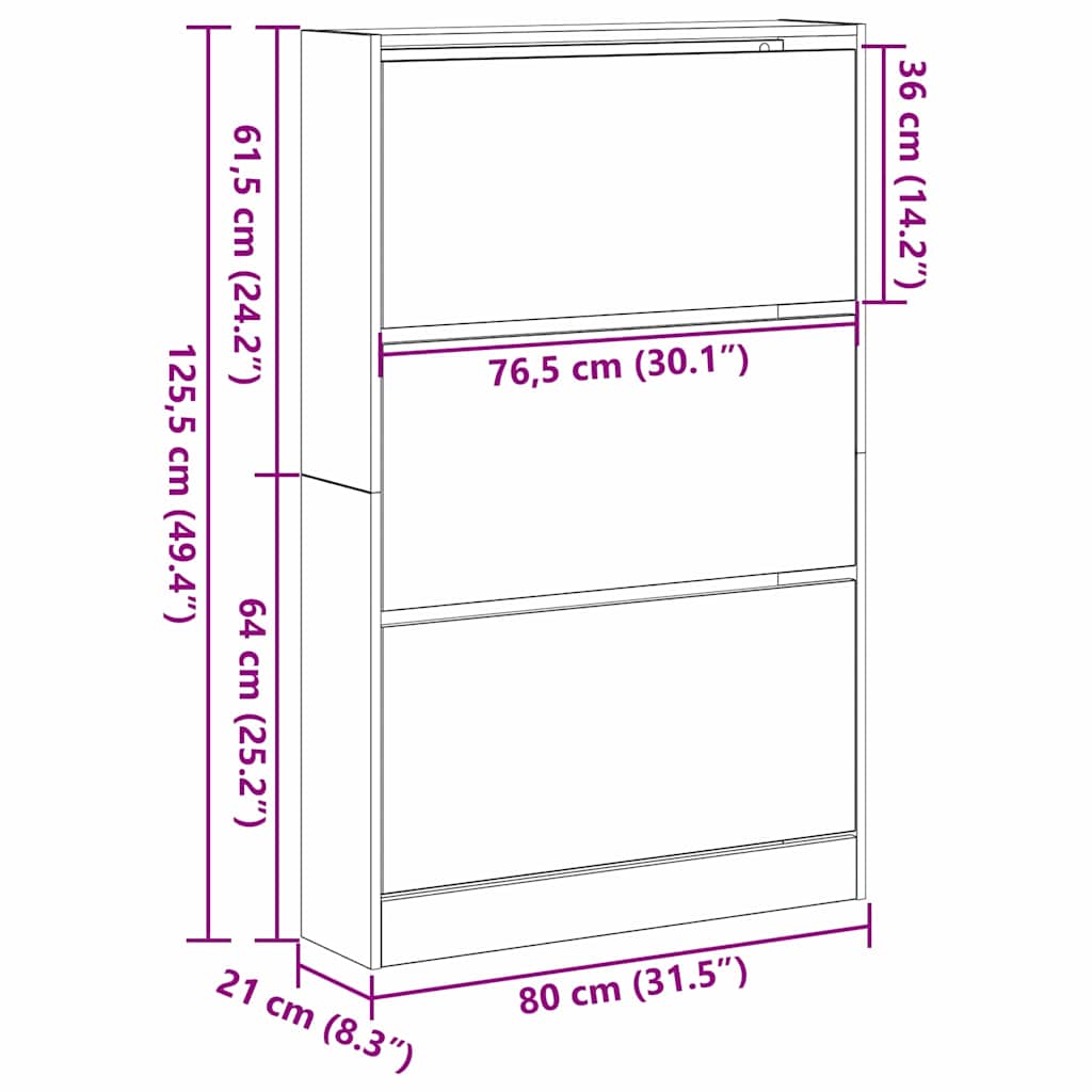 Ormar za cipele s policom Umjetnički hrast 80 x 21 x 125,5 cm