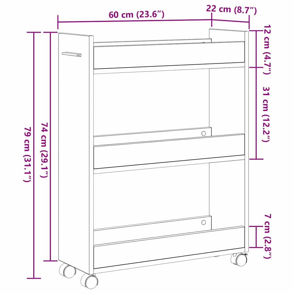 Cabinet s kotačem Staro drvo 60 x 22 x 79 cm
