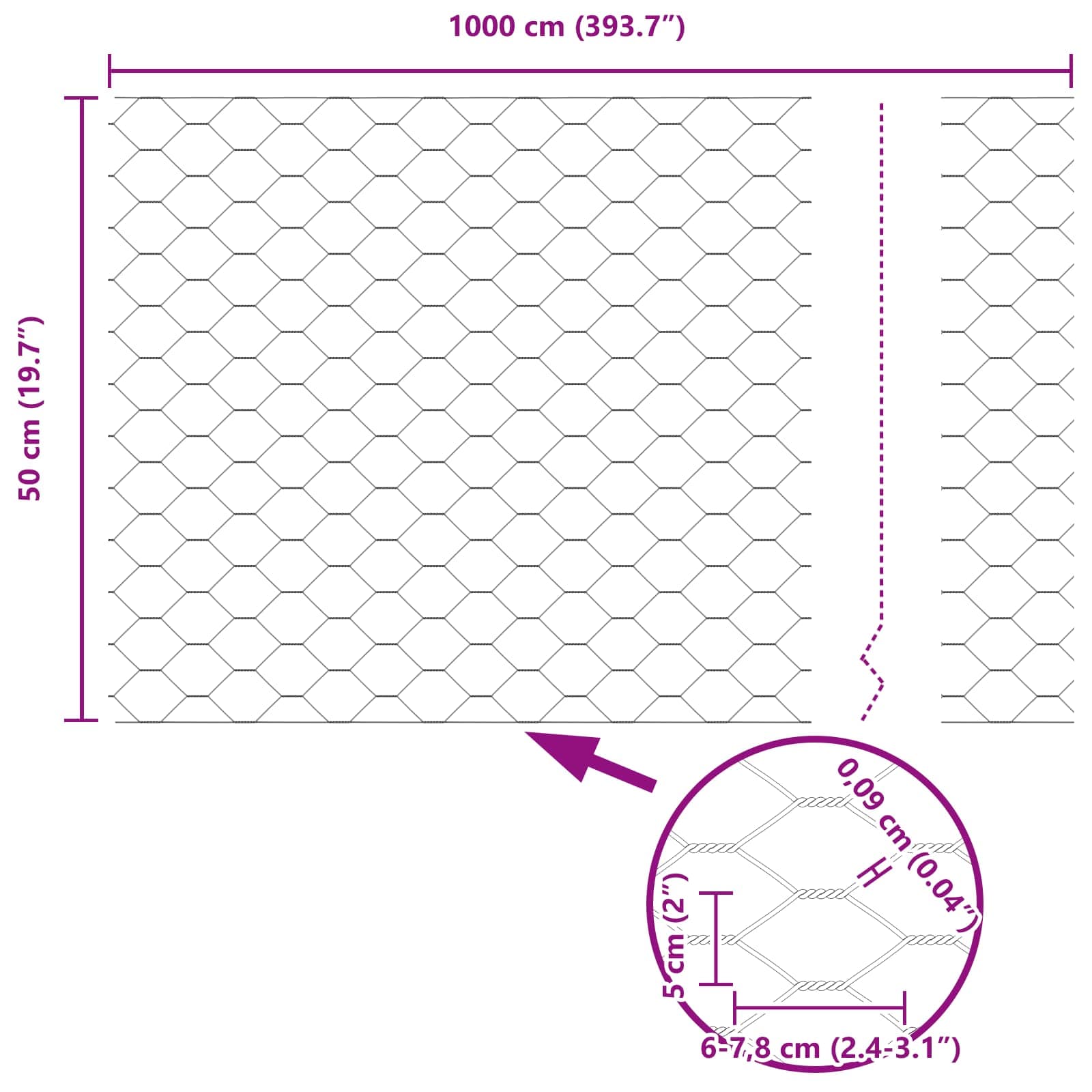 Heksagonalna ograda 0,5 x 10 m PVC Zelena