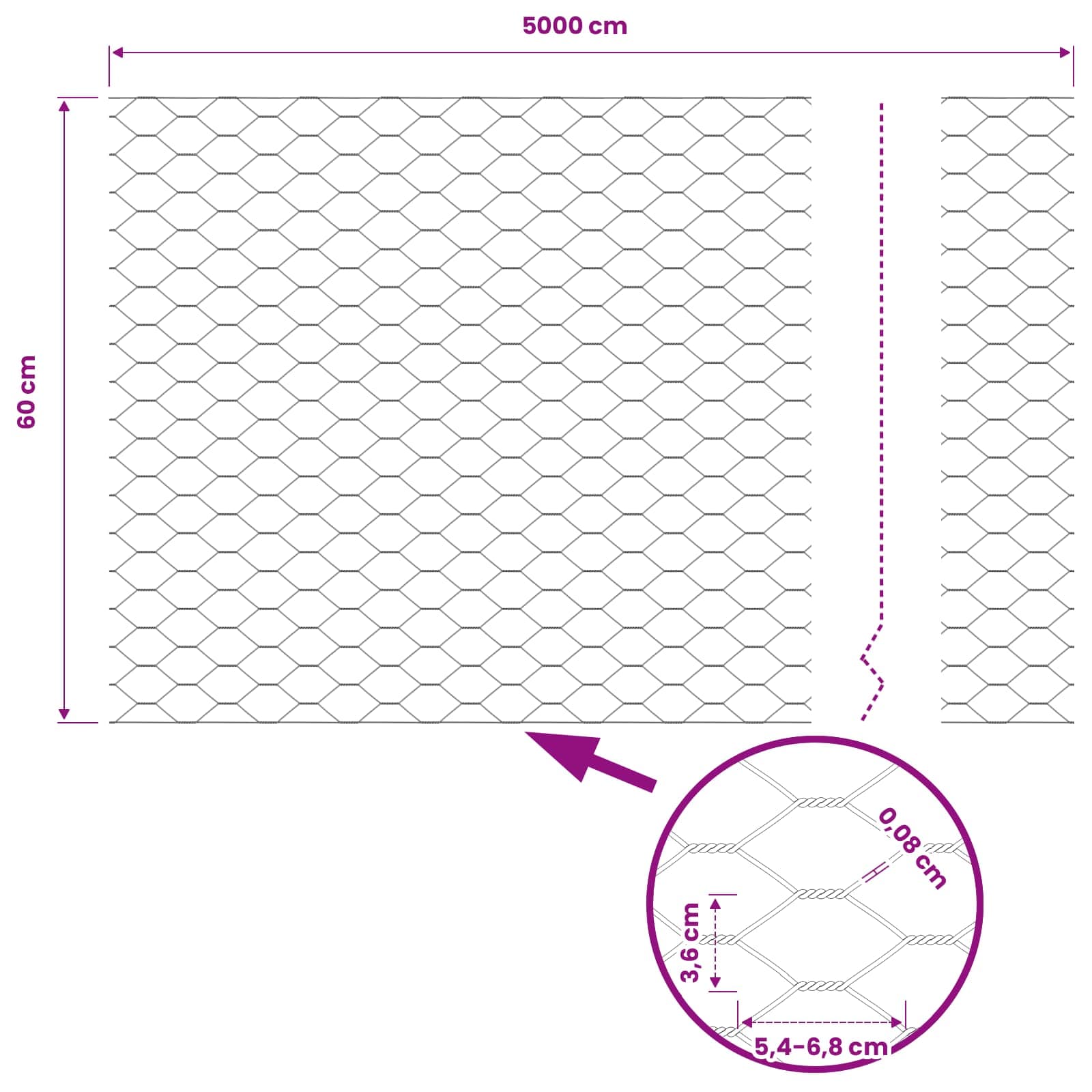 Heksagonalna ograda 0,6 x 50 m PVC Zelena