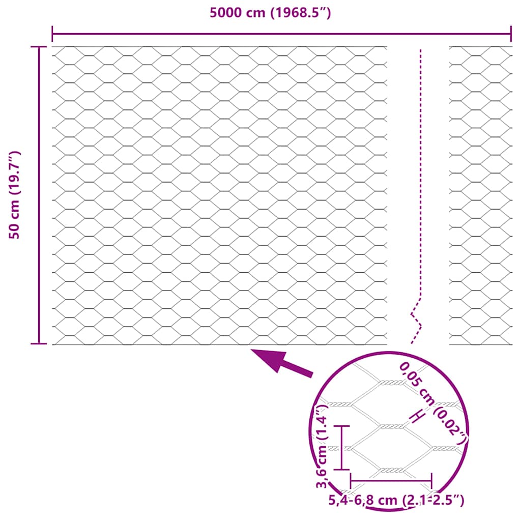 Heksagonalna ograda Srebrno 0,5 x 50 m Pocinčani čelik