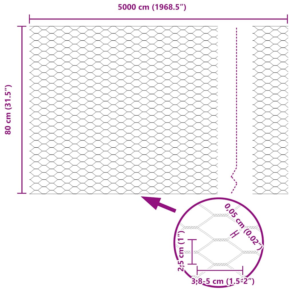 Heksagonalna ograda Srebrno 0,8 x 50 m Pocinčani čelik