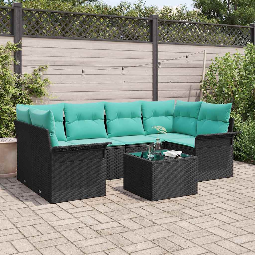 Sjedeća garnitura za vrt 7 kom. Crna poliratan 234 x 132,5 x 85 cm