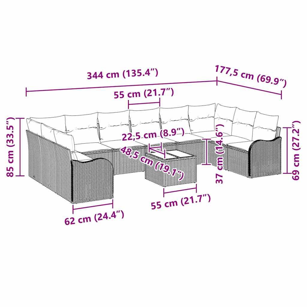 Sjedeća garnitura za vrt Crna 55 x 55 x 37 cm poliratan