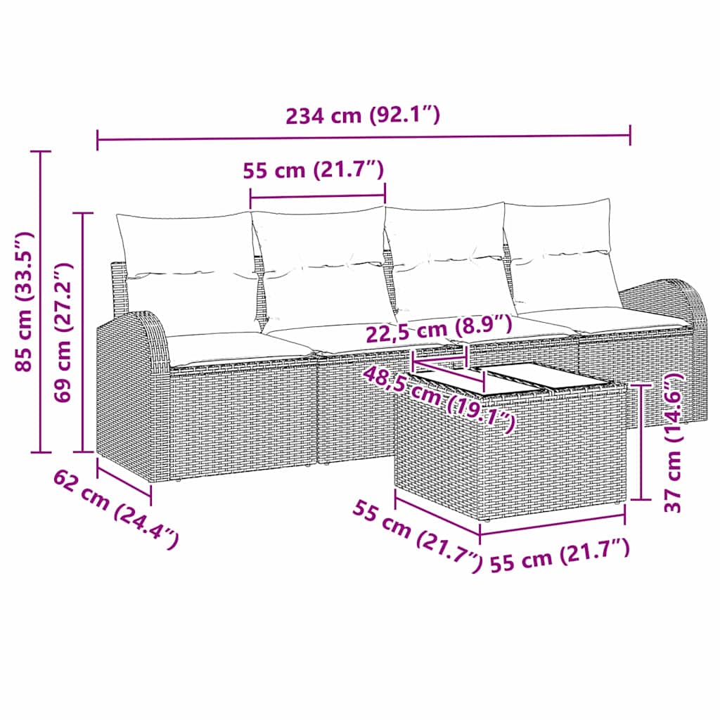 Sjedeća garnitura za vrt Bež 55 x 55 x 37 cm poliratan
