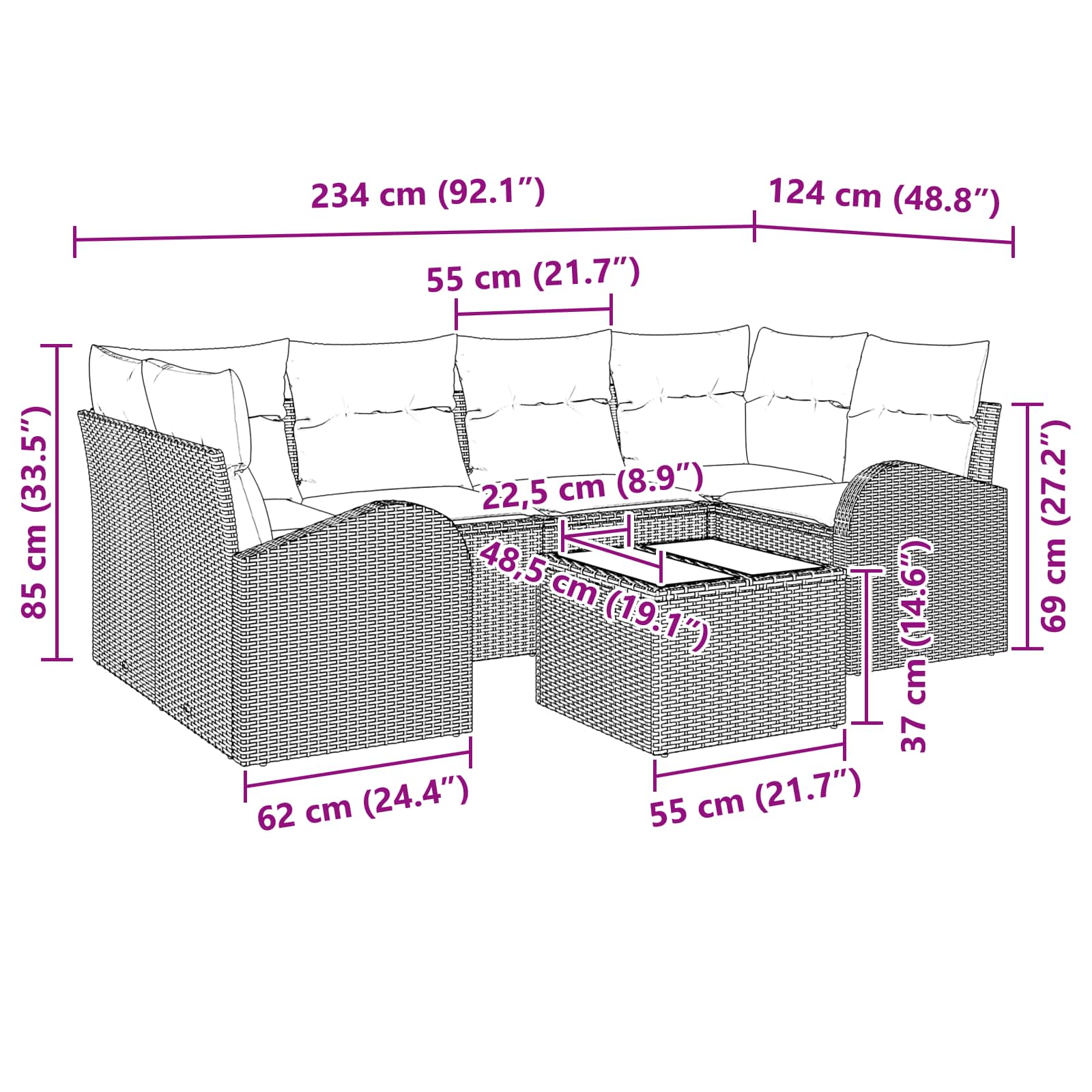 Sjedeća garnitura za vrt Smeđa 55 x 55 x 37 cm poliratan