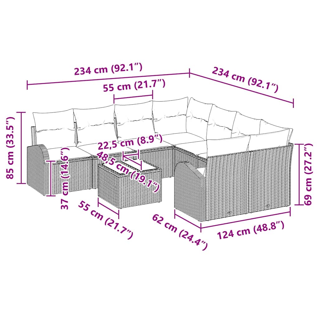 Sjedeća garnitura za vrt Siva 55 x 55 x 37 cm poliratan