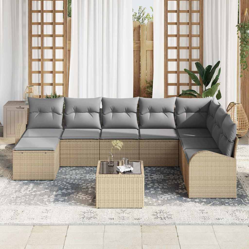 Sjedeća garnitura za vrt s jastukom 9 pcs Bež Poli ratan