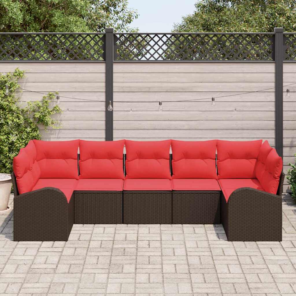 Sjedeća garnitura za vrt s jastukom 7 pcs Smeđa Poli Ratan