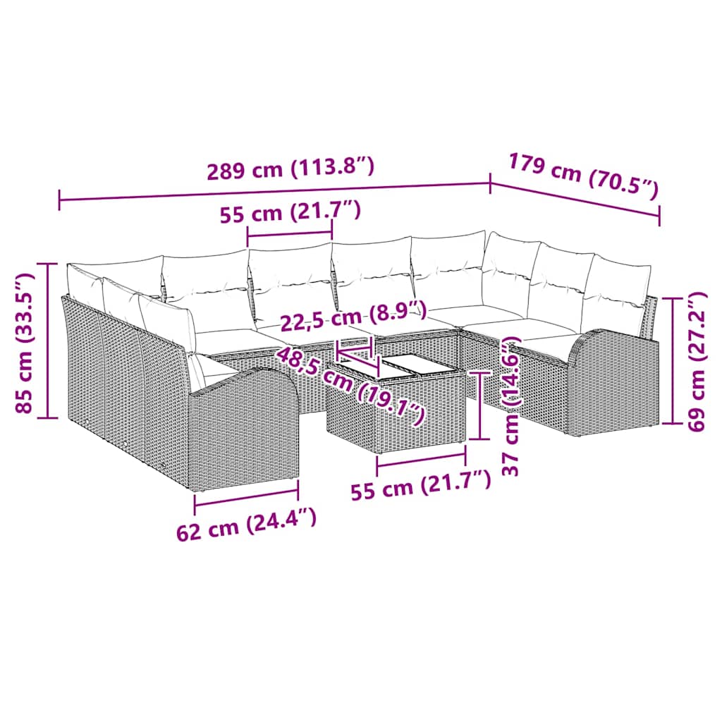 Set sofe s jastukom 10 pcs Crna Poli Ratan