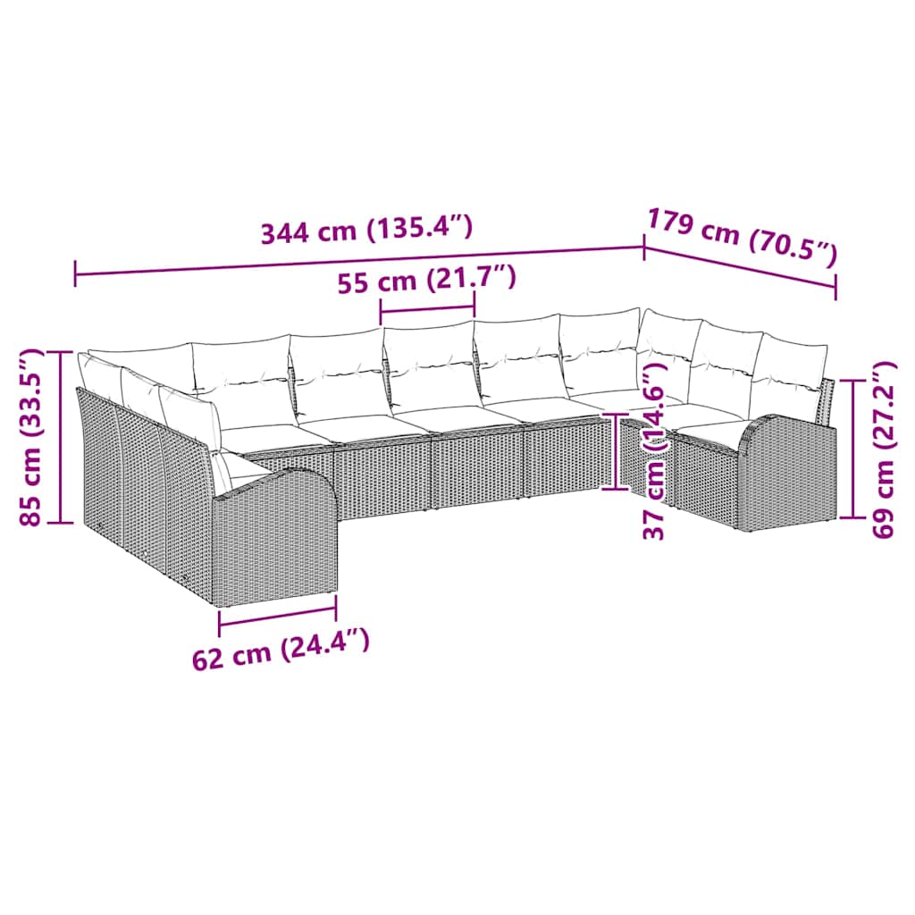 Set sofe s jastukom 10 pcs Svijetlo siva Poliratana