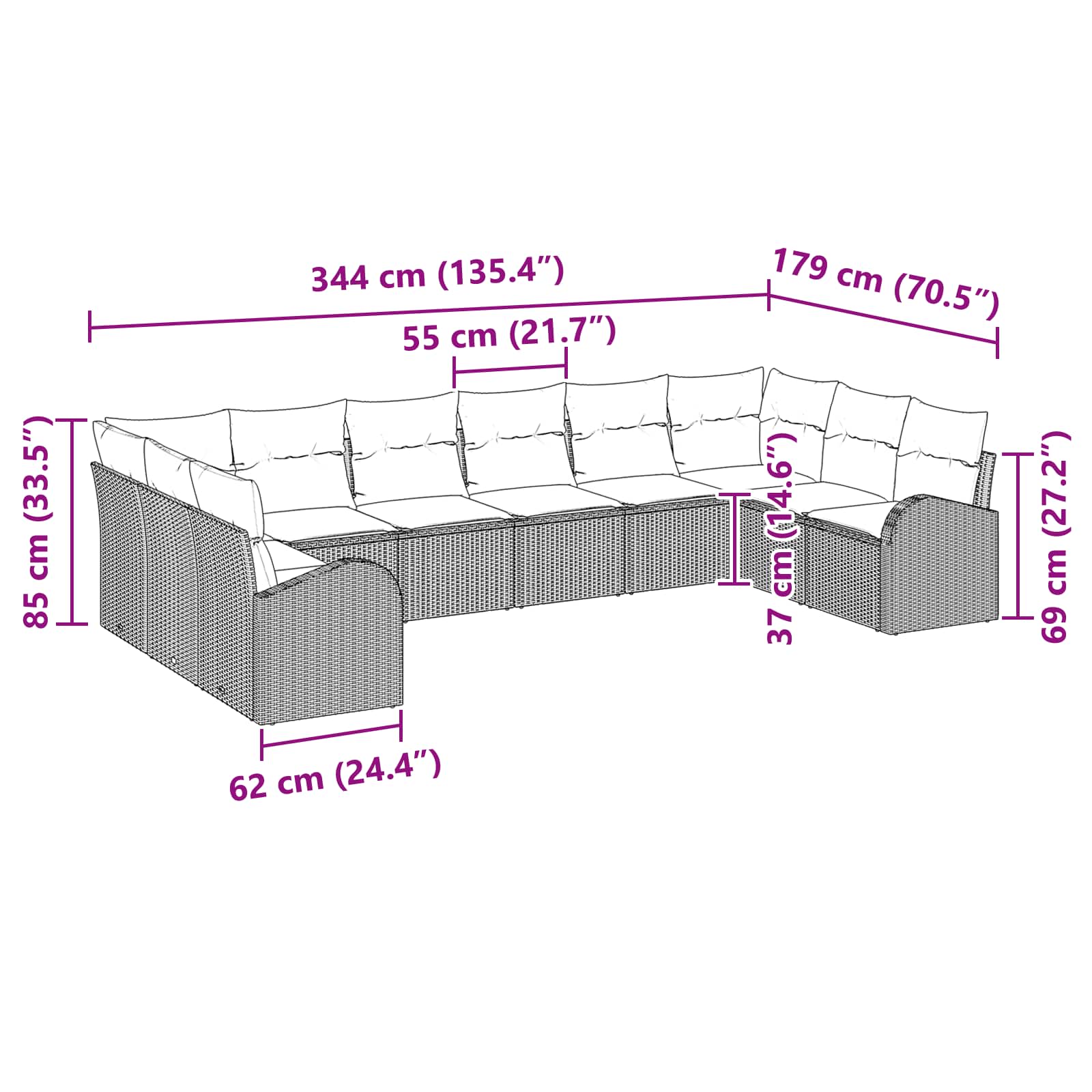 Set sofe s jastukom 10 pcs Smeđa poliratan