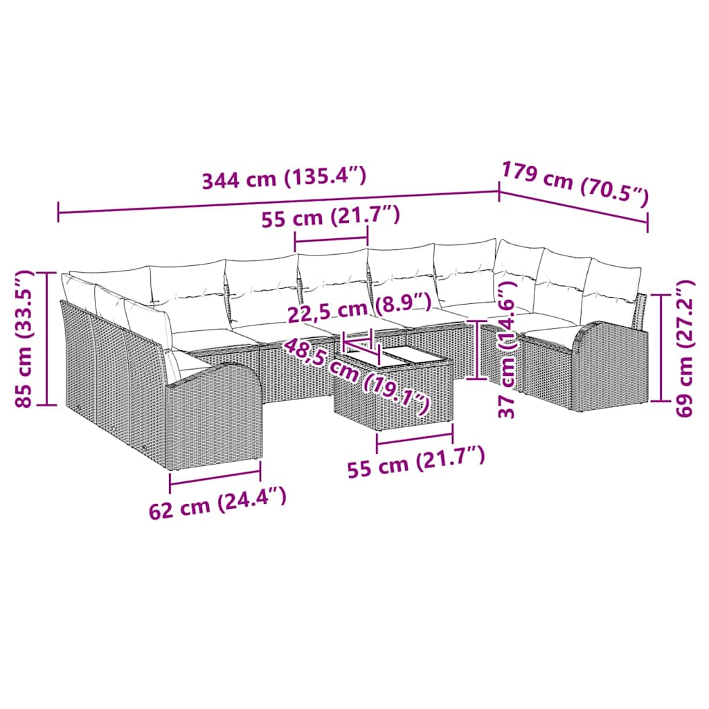 Set sofe s jastukom 11 pcs Crna Poliratana