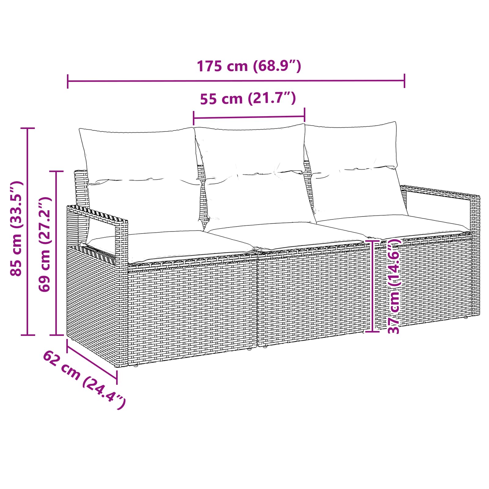 Set sofe 3 pcs Smeđa poliratan