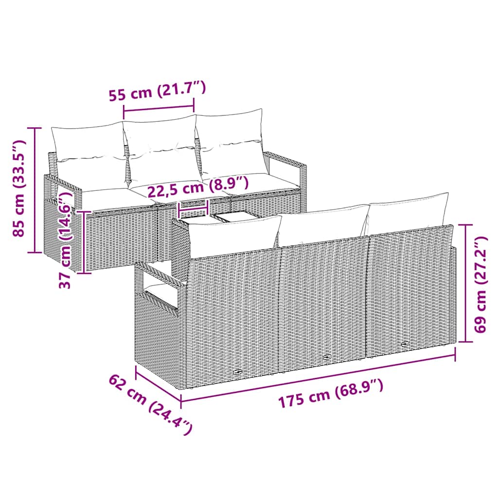 Set sofe s jastukom 7 pcs Svjetlosiva poliratan