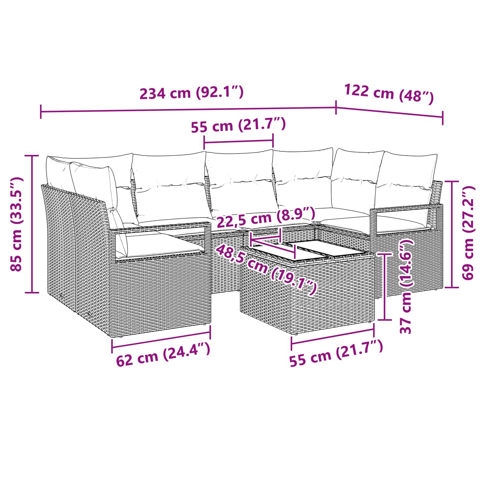 Set sofe 7 pcs Siva i plava poliratan
