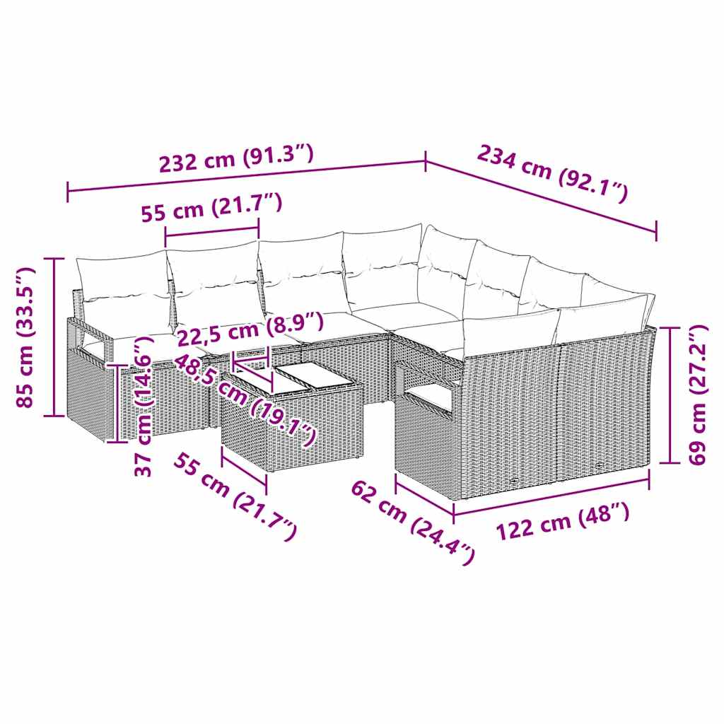 Set sofe s jastukom 9 pcs Svijetlo siva i crna poliratan