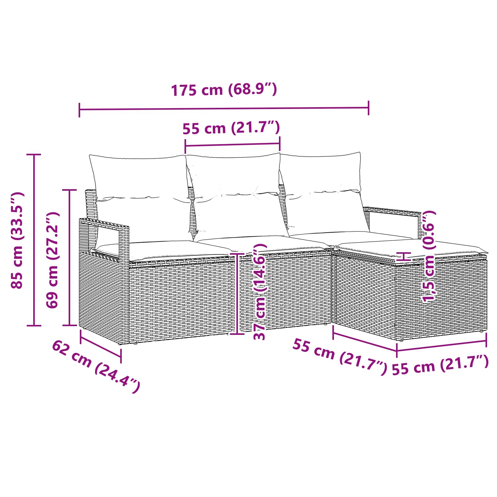 Set sofe 4 pcs Siva poliratan