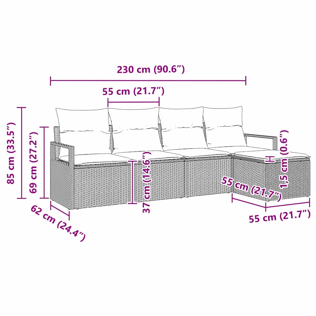 Set sofe s jastukom 5 pcs Svjetlosiva poliratan