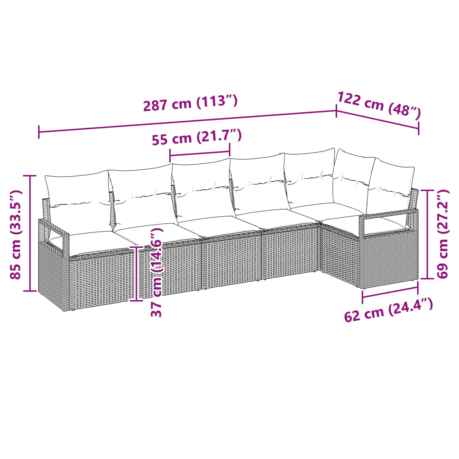 Set sofe 6 pcs Crna poliratan