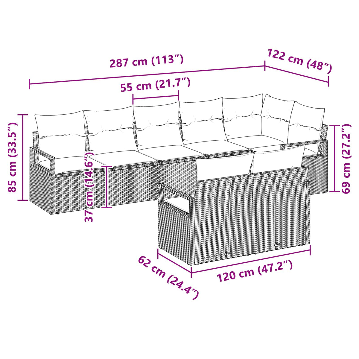 Set sofe 8 kom. Crna poliratan