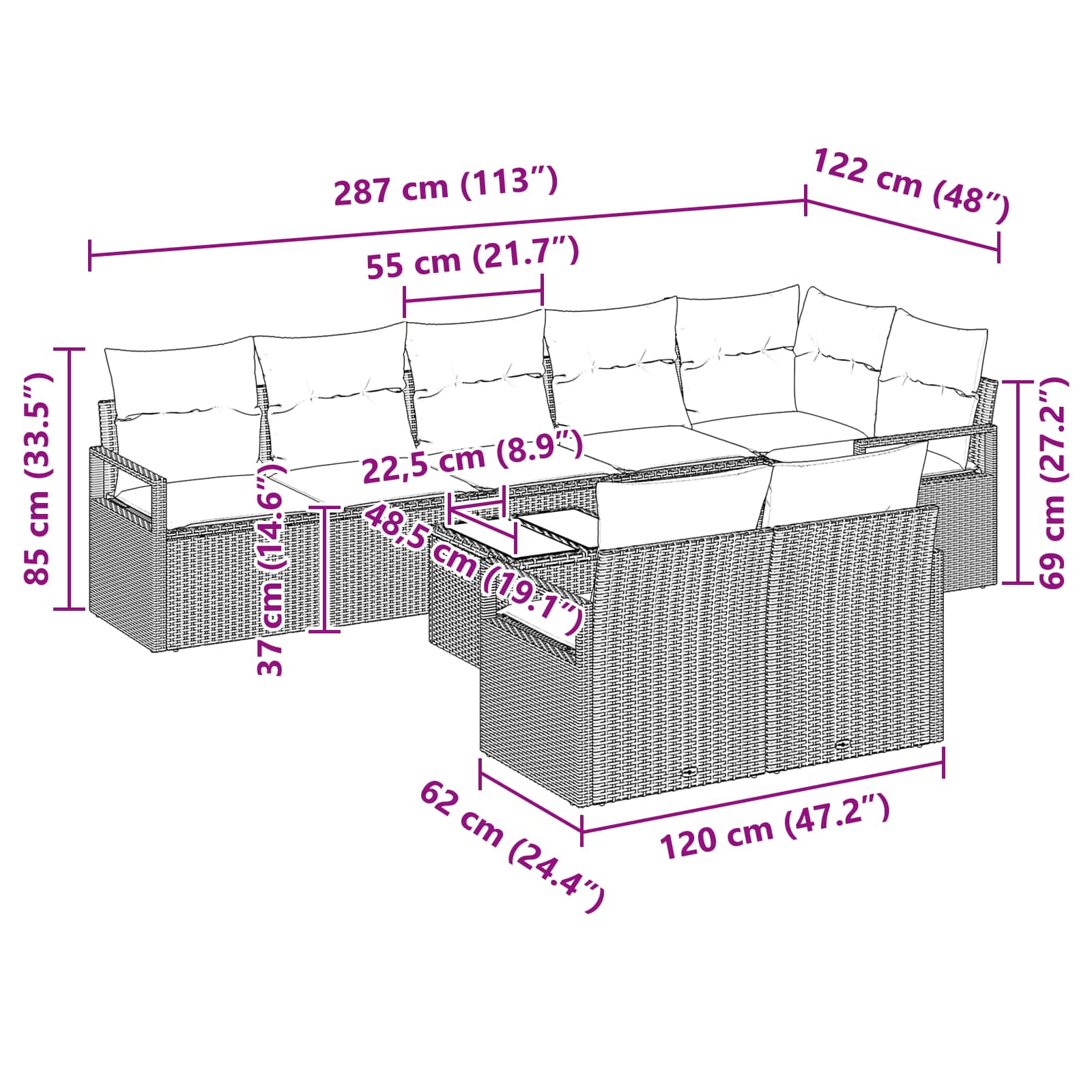 Set sofe 9 pcs Smeđa poliratan